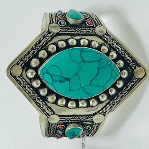Single Boho Turquoise Kuchi Bracelet: Ethnic Afghan Tribal Cuff Jewelry - Picture 2 of 7